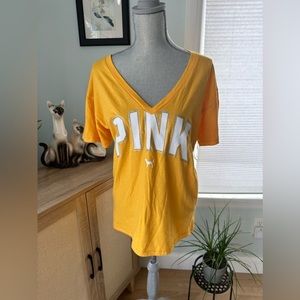 Victoria's Secret Pink Boyfriend Yellow V-Neck Jersey Tee T-Shirt size M